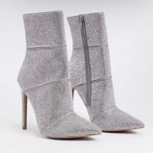Andiamo Silver Rhinestone Heeled Ankle Boots